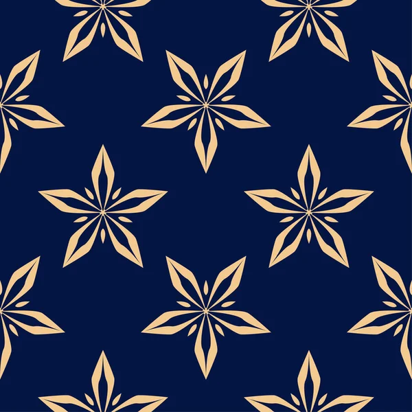 Koyu mavi zemin üzerine altın çiçek süsleme. Tekstil ve duvar kağıtları için seamless modeli