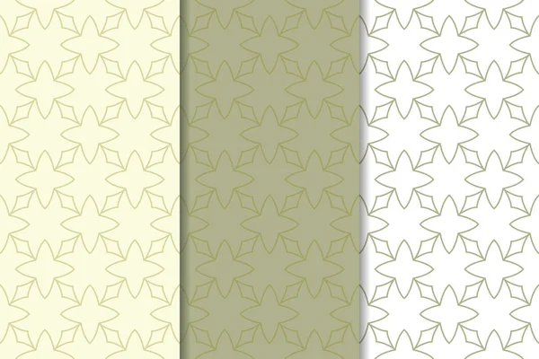 Zeytin yeşili ve beyaz geometrik süsler. Web, Tekstil ve duvar kağıtları için dikey Dikişsiz desen seti