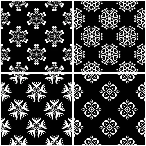 Patrones Florales Set Fondos Monocromáticos Blanco Negro Sin Costuras Ilustración — Vector de stock