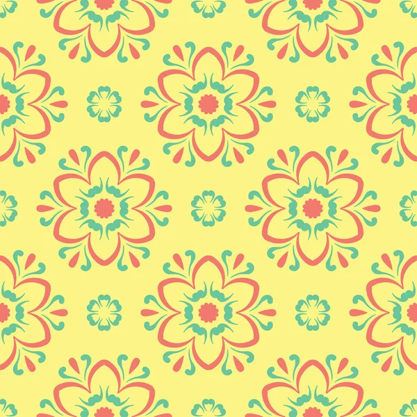 Çiçek tasarım ile Seamless modeli. Parlak sarı arka plan duvar kağıtları, Tekstil ve kumaş için pembe ve yeşil çiçek öğeleri