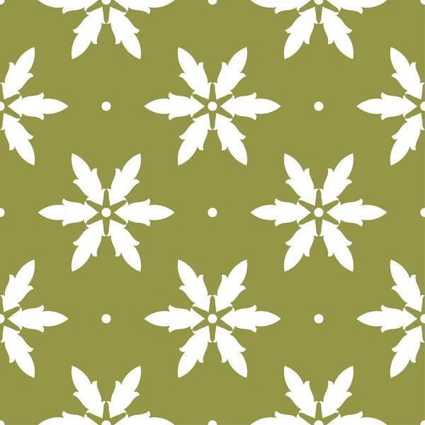 Zeytin yeşil zemin üzerine beyaz çiçek süsleme. Tekstil ve duvar kağıtları için seamless modeli