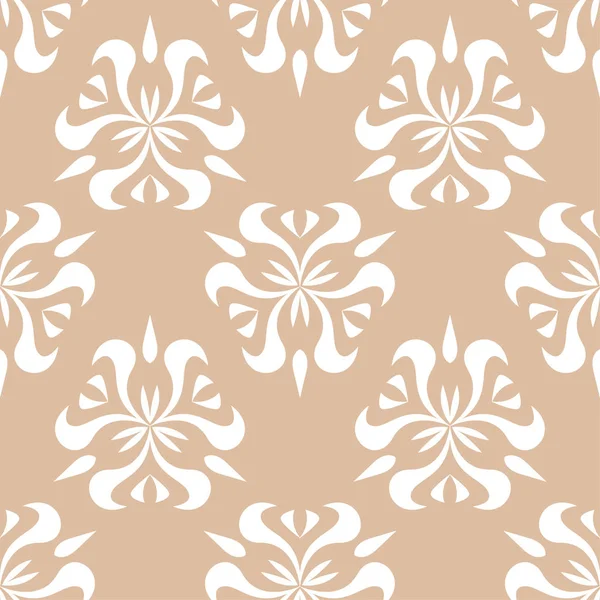 Bej renkli arka plan üzerinde beyaz çiçek süsleme. Tekstil ve duvar kağıtları için seamless modeli