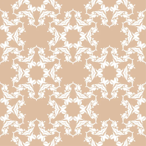 Ornement Floral Blanc Sur Fond Beige Modèle Sans Couture Pour — Image vectorielle