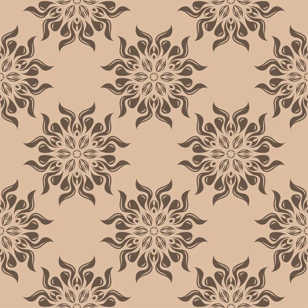 Ornement Floral Brun Foncé Sur Fond Beige Modèle Sans Couture — Image vectorielle