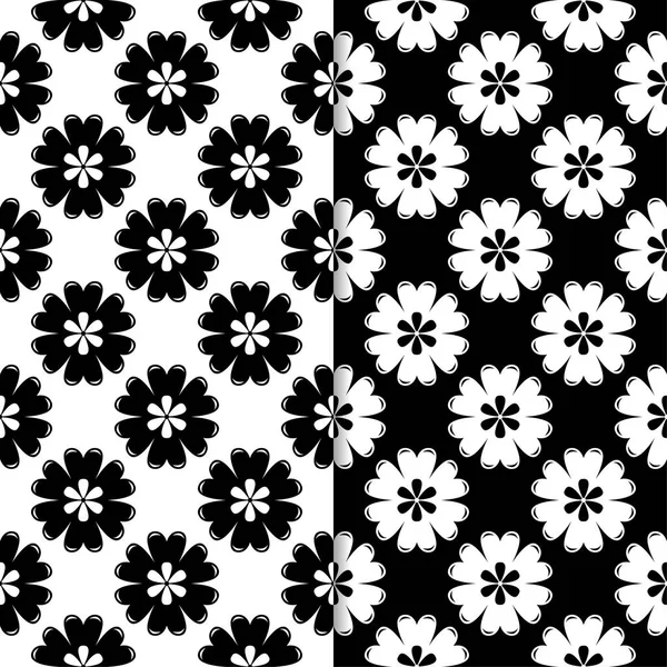 Black White Floral Backgrounds Set Seamless Patterns Textile Wallpapers — Stock Vector