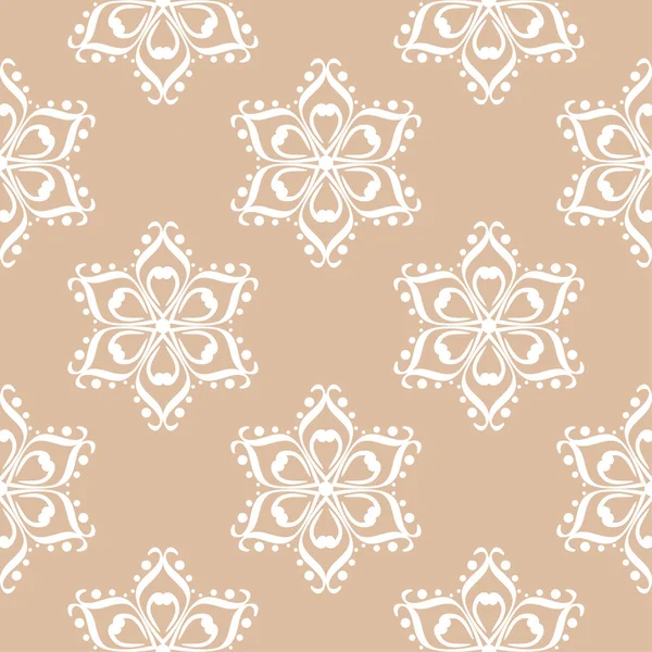 Bej sorunsuz arka plan üzerinde beyaz çiçek süsleme. Tekstil ve duvar kağıtları için seamless modeli