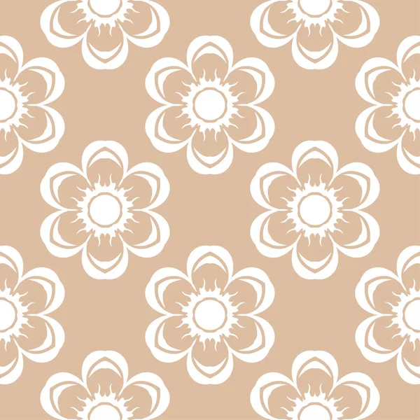 Bej renkli arka plan üzerinde beyaz çiçek süsleme. Tekstil ve duvar kağıtları için seamless modeli