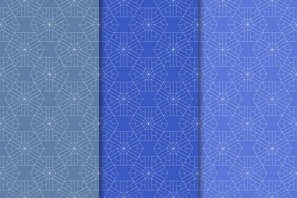 Синій Геометричний Набір Вертикальних Безшовних Візерунків Веб Текстилю Шпалер — стоковий вектор