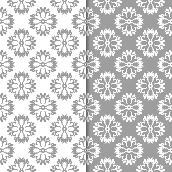 Beyaz ve gri çiçek arka planlar. Tekstil ve duvar kağıtları için dikişsiz desen seti