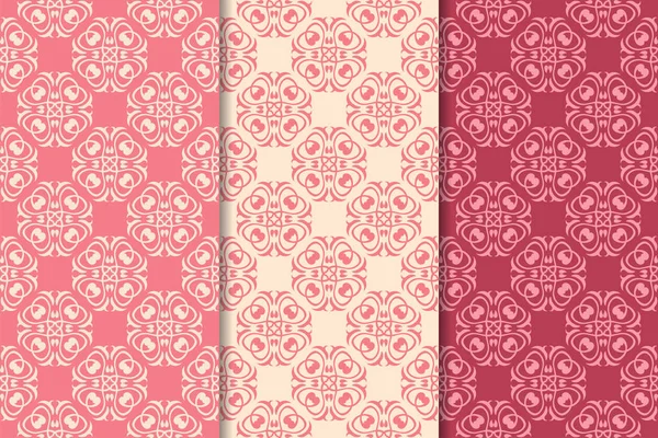 Kırmızı çiçekli süsler kümesi. Kiraz pembe dikey Dikişsiz desen. Duvar kağıdı arka plan