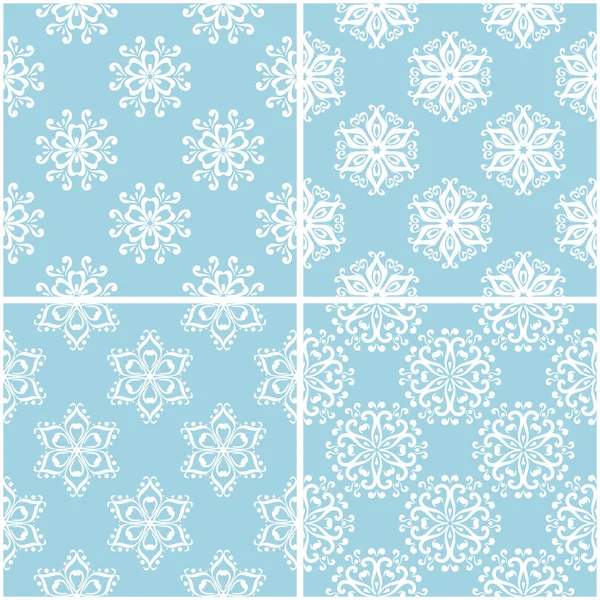 Çiçek desenleri. Mavi ve beyaz sorunsuz arka planlar kümesi. Vektör çizim