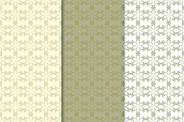 Zeytin yeşili çiçek arka planlar. Tekstil ve duvar kağıtları için dikişsiz desen seti