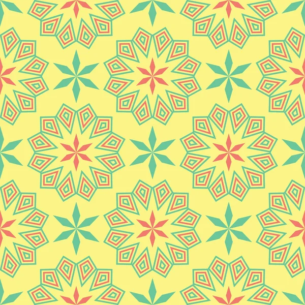 Geometrik seamless modeli. Sarı arka plan duvar kağıtları, Tekstil ve kumaş için pembe ve yeşil tasarım ile