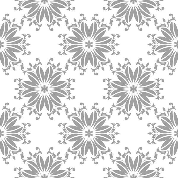 Hellgrauer Blumenschmuck Auf Weiß Nahtloses Muster Für Textilien Und Tapeten — Stockvektor