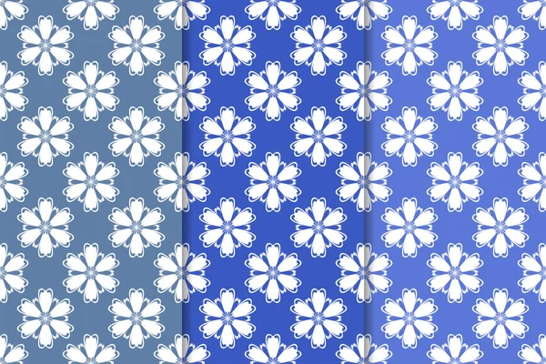 Mavi çiçekli süsler. Duvar kağıtları ve kumaşlar için dikey Dikişsiz desen seti