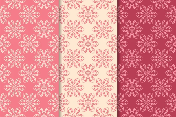 Kırmızı çiçekli süsler kümesi. Kiraz pembe dikey Dikişsiz desen. Duvar kağıdı arka plan