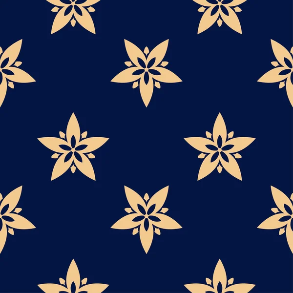 Koyu mavi zemin üzerine altın çiçek tasarım. Tekstil ve duvar kağıtları için seamless modeli