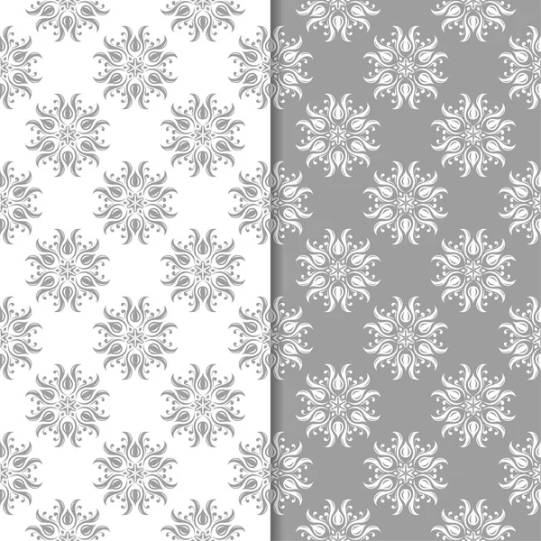 Beyaz ve gri çiçek arka planlar. Tekstil ve duvar kağıtları için dikişsiz desen seti