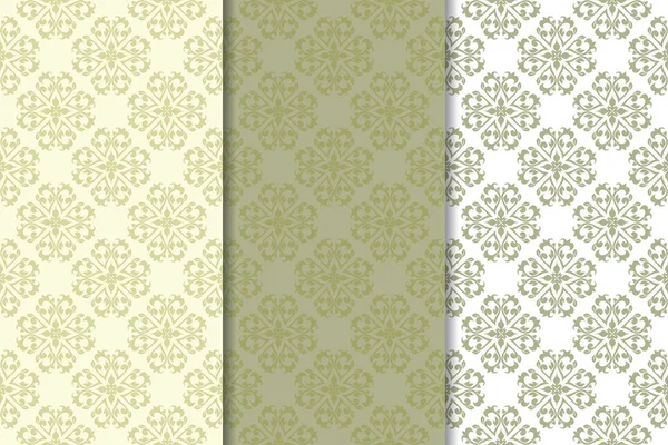 Zeytin yeşili çiçek arka planlar. Tekstil ve duvar kağıtları için dikişsiz desen seti