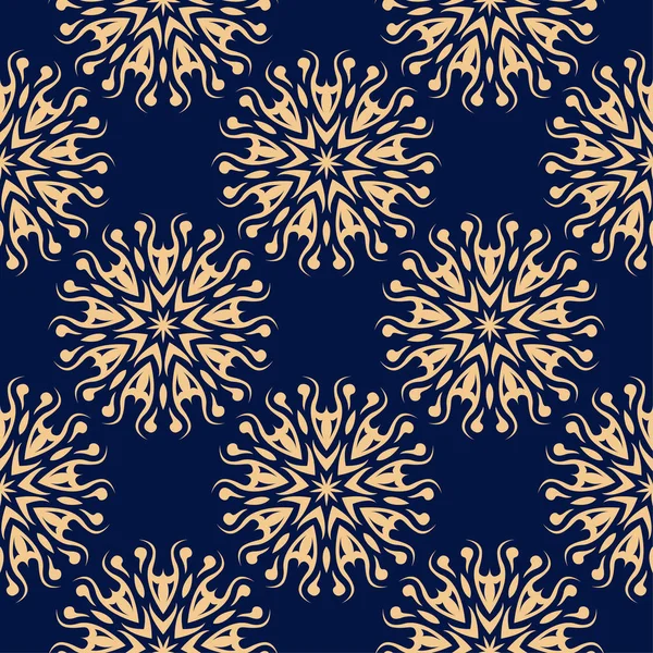 Koyu mavi zemin üzerine altın çiçek süsleme. Tekstil ve duvar kağıtları için seamless modeli