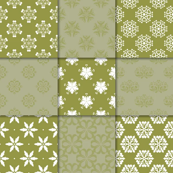 Zeytin Yeşil çiçekli süsler. Kağıt için dikişsiz desen koleksiyonu Tekstil