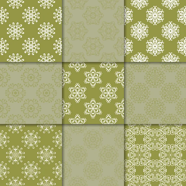 Zeytin Yeşil çiçekli süsler. Kağıt için dikişsiz desen koleksiyonu Tekstil