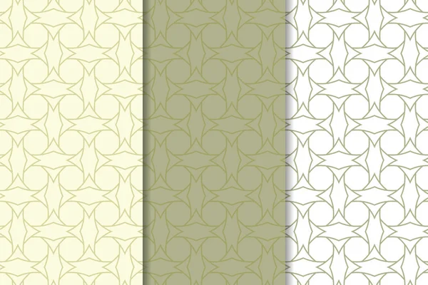 Zeytin yeşili ve beyaz geometrik süsler. Web, Tekstil ve duvar kağıtları için dikey Dikişsiz desen seti