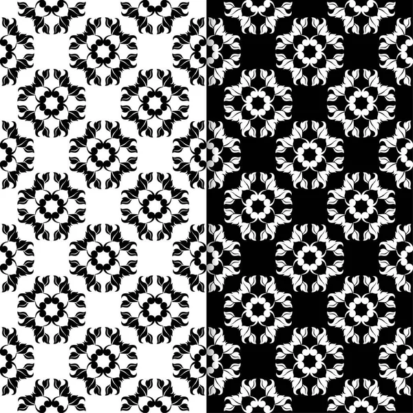 花の背景の黒と白のセット テキスタイルや壁紙のためのシームレス パターン — ストックベクタ