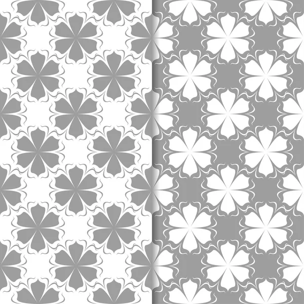Beyaz ve gri çiçek süs tasarımlar. Tekstil ve duvar kağıtları için dikişsiz desen seti