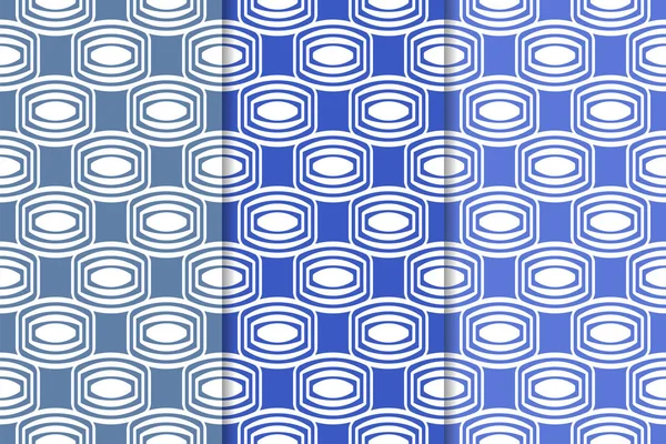 Blå Geometrisk Ornament Uppsättning Vertikala Sömlösa Mönster För Webb Textil — Stock vektor