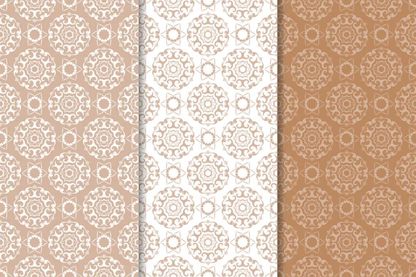 Kahverengi çiçek süsler. Tekstil ve duvar kağıtları için dikey Dikişsiz desen seti