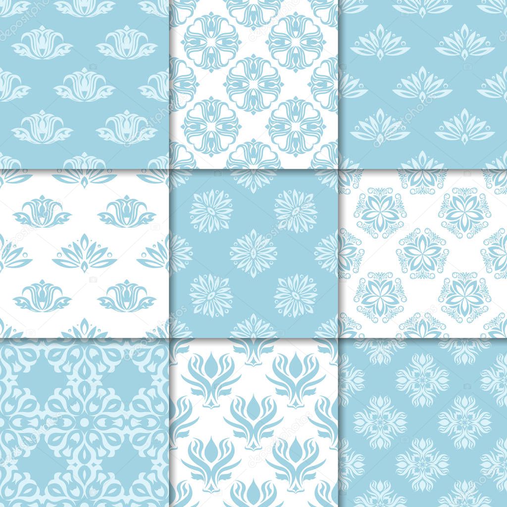 Floral backgrounds with navy blue seamless pattern. Designs for wallpapers and textile