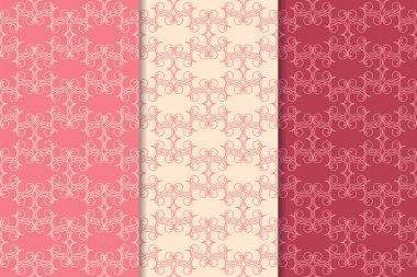 Kırmızı çiçekli süsler kümesi. Kiraz pembe dikey Dikişsiz desen. Duvar kağıdı arka plan