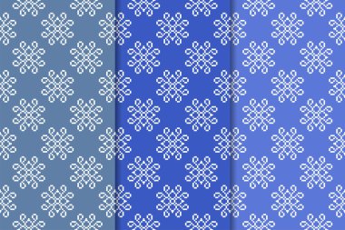 Mavi çiçekli süsler. Duvar kağıtları ve kumaşlar için dikey Dikişsiz desen seti