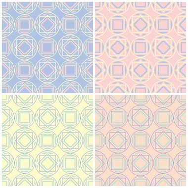 Soluk renkli kesintisiz arka plan duvar kağıtları, Tekstil ve kumaş için geometrik desenlerle set