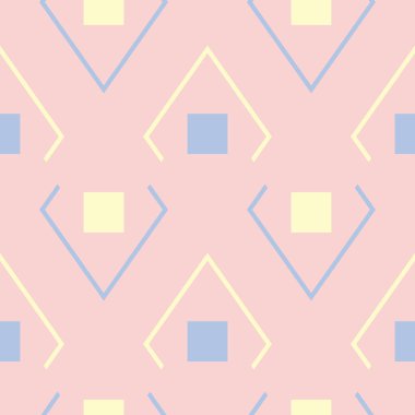 Geometrik pembe renkli Dikişsiz desen duvar kağıtları, Tekstil ve kumaş için mavi ve bej elemanları ile