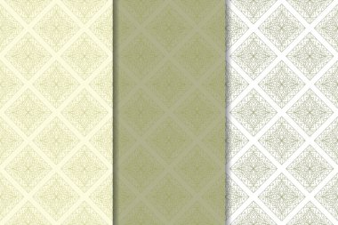 Zeytin yeşili ve beyaz geometrik süsler. Web, Tekstil ve duvar kağıtları için dikey Dikişsiz desen seti