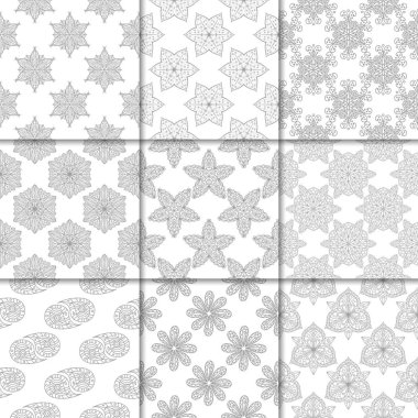 Gri ve beyaz çiçekli süsler. Kağıt için tarafsız Dikişsiz desen koleksiyonu Tekstil