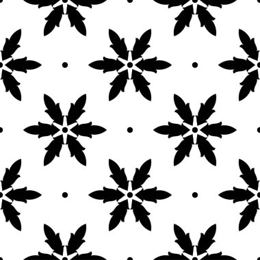 Beyaz arka planda siyah çiçek süsleme. Tekstil ve duvar kağıtları için seamless modeli