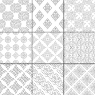 Işık gri geometrik süsler. Web, Tekstil ve duvar kağıtları için tarafsız Dikişsiz desen koleksiyonu