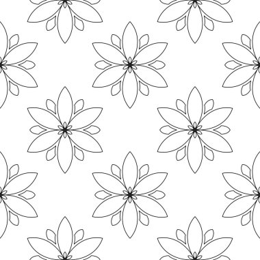 Beyaz arka planda siyah çiçek süsleme. Tekstil ve duvar kağıtları için seamless modeli