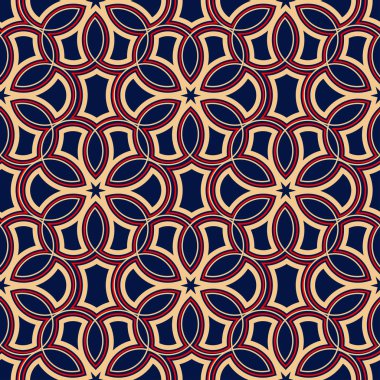 Geometrik mavi seamless modeli. Kırmızı ve bej duvar kağıtları, Tekstil ve kumaş için yazdırma