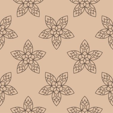 Bej renkli arka plan üzerinde kahverengi çiçek süsleme. Tekstil ve duvar kağıtları için seamless modeli