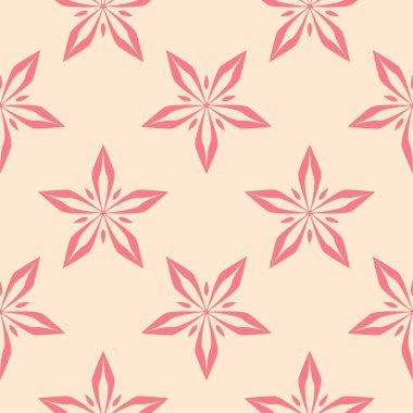 Bej renkli arka plan üzerinde kırmızı çiçekli süs. Tekstil ve duvar kağıtları için seamless modeli