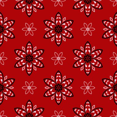 Siyah ve beyaz çiçek tasarım ile kırmızı seamless modeli. Duvar kağıdı arka plan