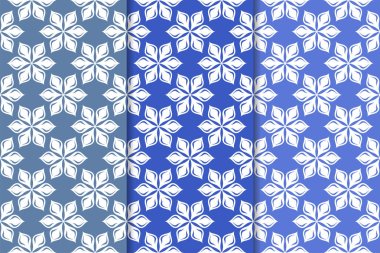 Mavi çiçekli süs tasarım kümesi. Duvar kağıtları ve kumaşlar için dikey Dikişsiz desen