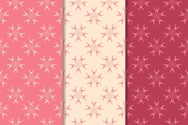 Kırmızı çiçekli süsler kümesi. Kiraz pembe dikey Dikişsiz desen. Duvar kağıdı arka plan