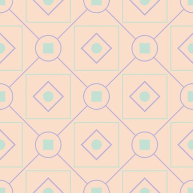 Geometrik tasarım ile Seamless modeli. Soluk pembe bir arka plan üzerinde öğeleri mor ve mavi. Kumaş ve duvar kağıtları için