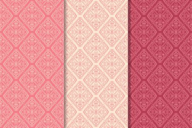 Kiraz kırmızı geometrik yazdırır. Web, Tekstil ve duvar kağıtları için dikey Dikişsiz desen seti