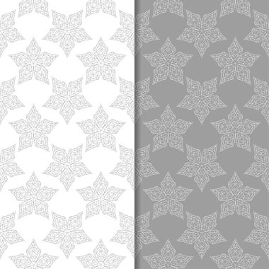 Beyaz ve gri arka plan çiçek kümesi. Tekstil ve duvar kağıtları için dikişsiz desen